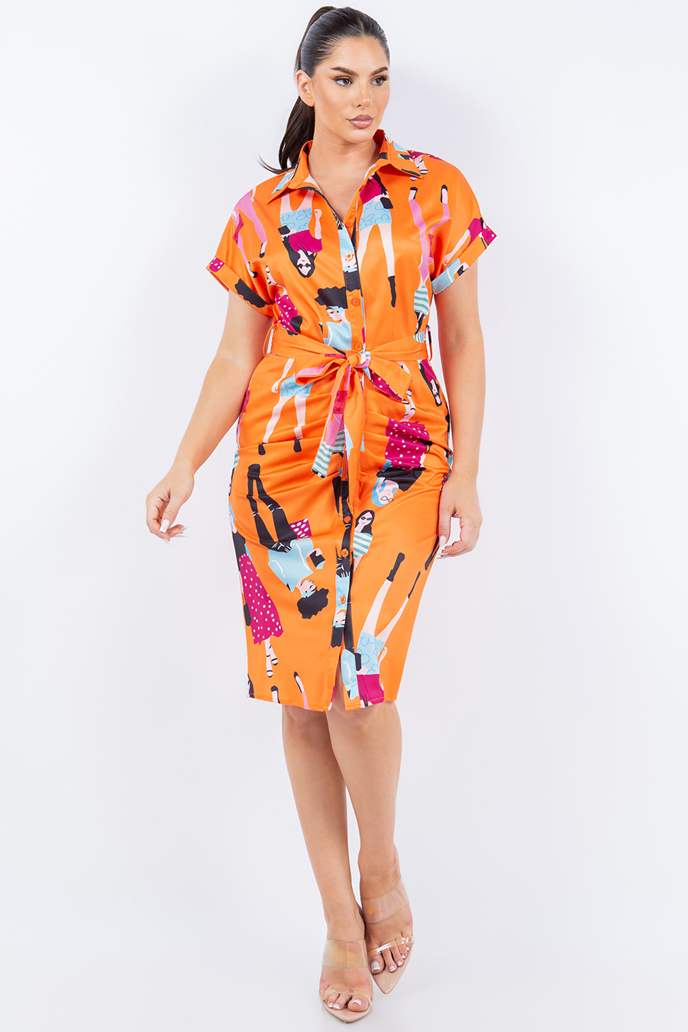 PRINT SHORT DRESS, Contents:100% POLYESTER