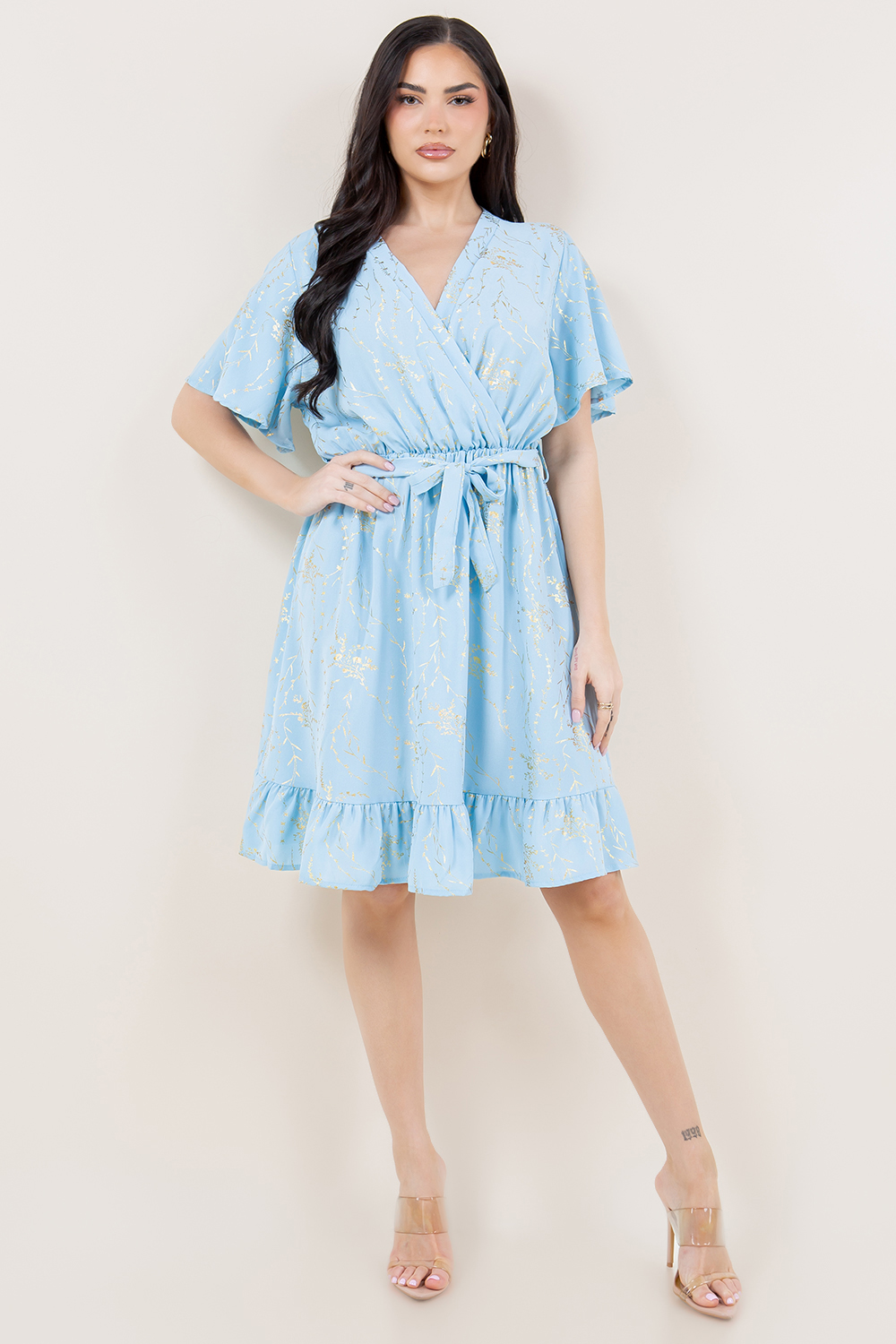 PRINT SHORT DRESS, Contents:100% POLYESTER