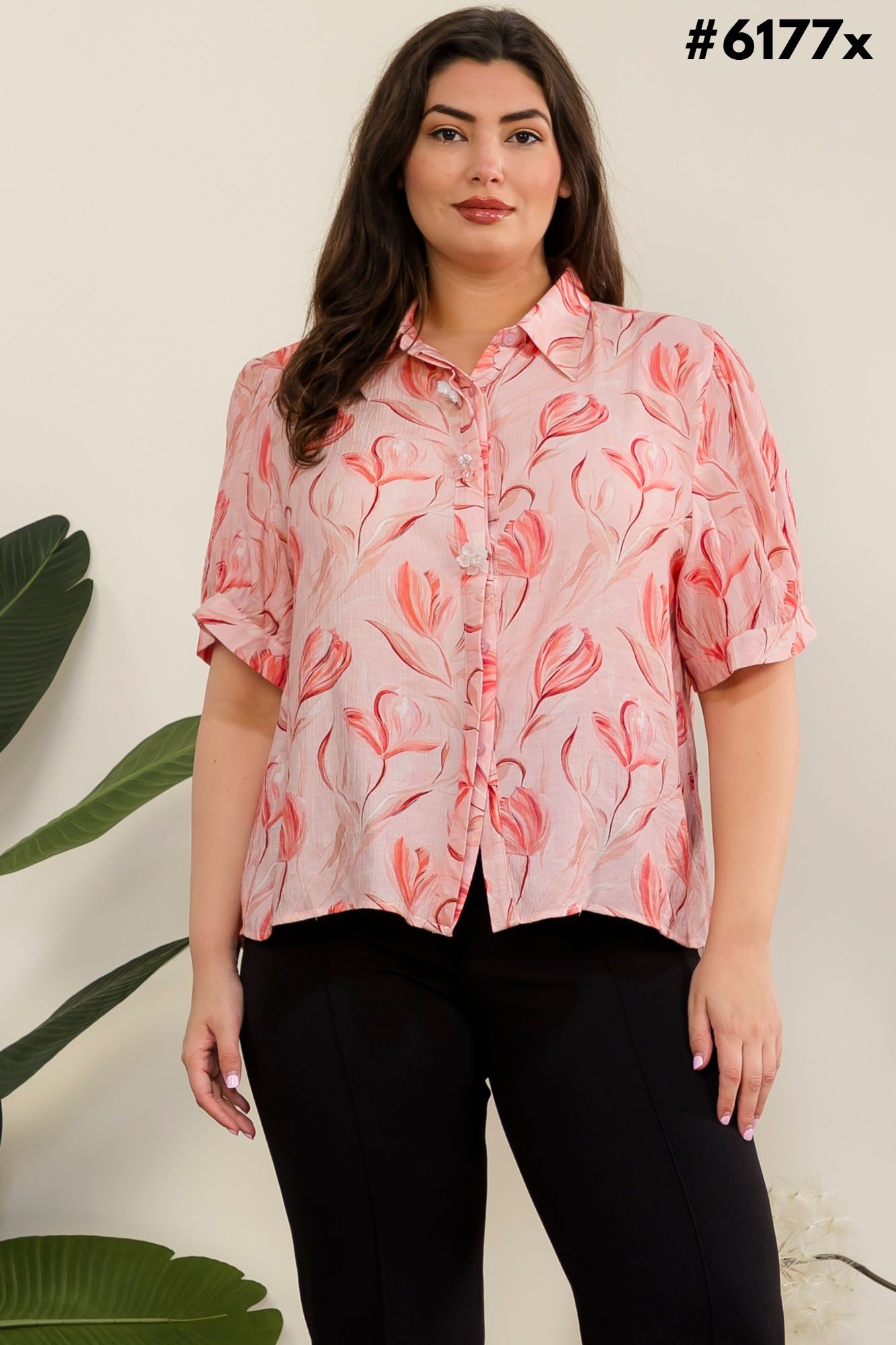 PLUS SIZE PRINT SHIRT, Contents:80%RAYON 20CHINLON